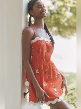 New Anthropologie Celandine linen blend scalloped mini dress